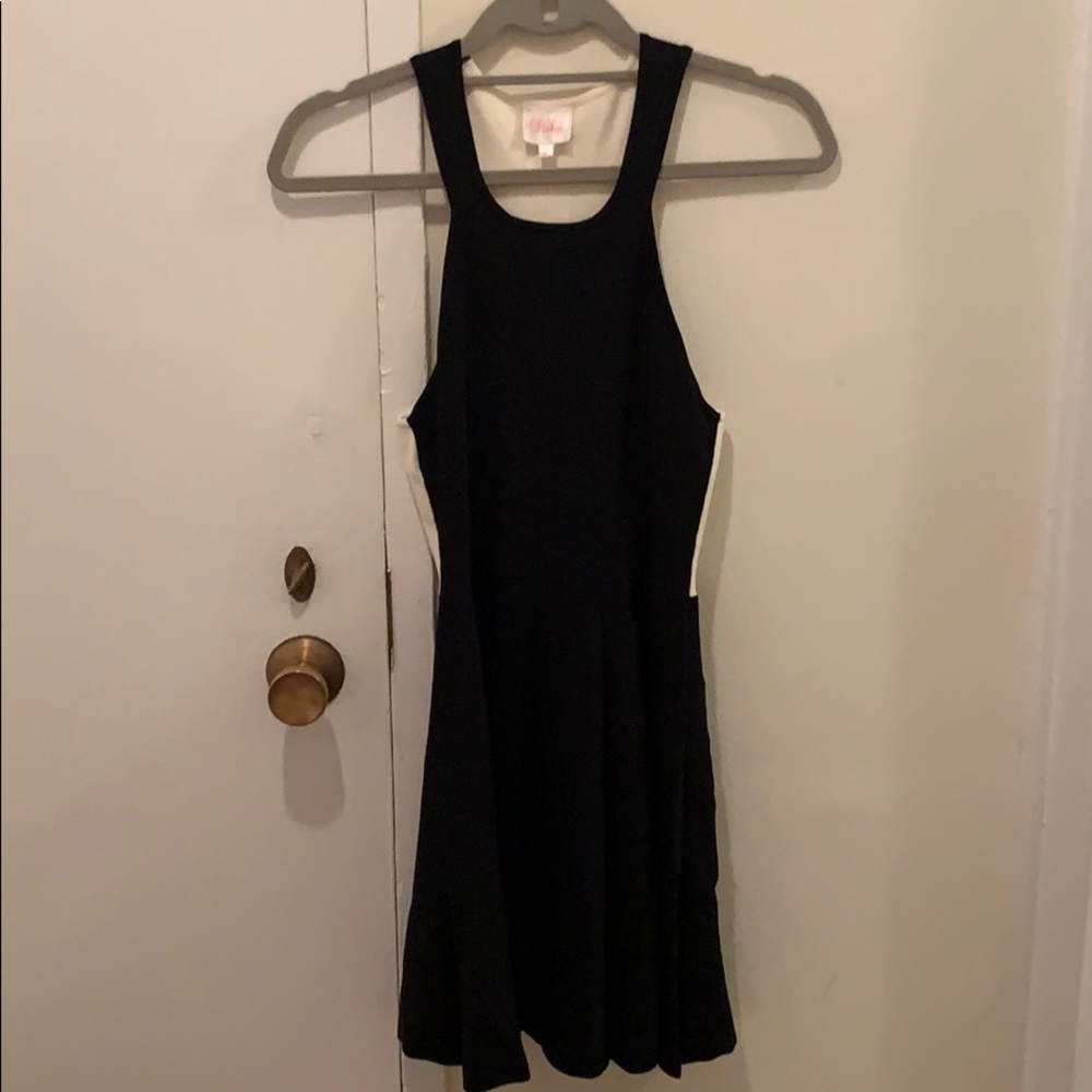 Parker bandage flare black & white dress